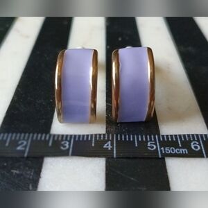 Vintage Gold & Lavender Enamel Chunky Hoop Clip-on Earrings